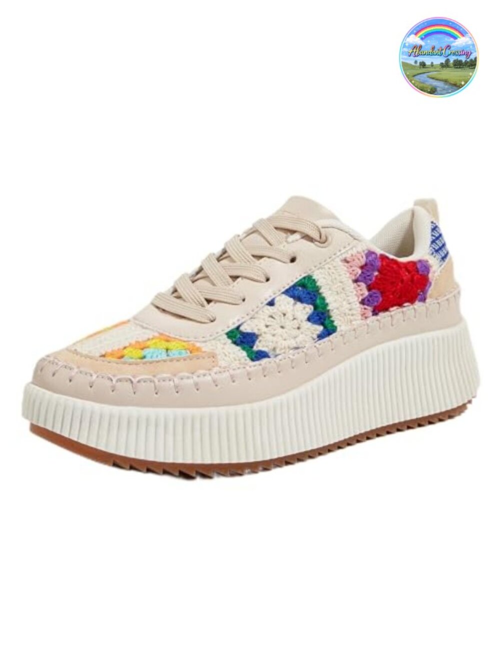 LUCKY STEP Woven Platform Sneakers Lace-Up Low Top Retro Walking Tennis Shoes
